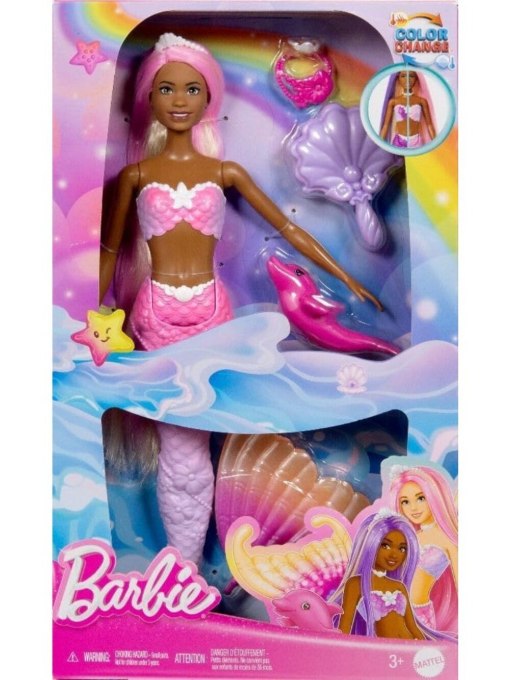 Mermaid Doll with Pink Hair, Styling Accessories, Pet Dolphin & Color Change